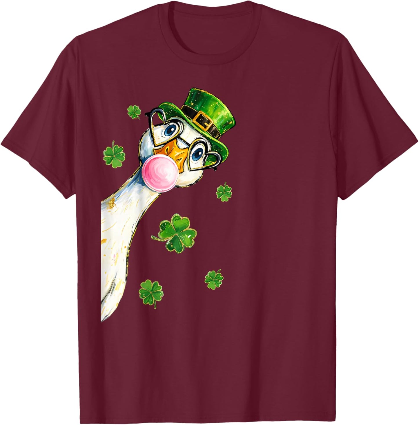 St Patrick’s Day Goose Leprechaun Bubblegum Shamrock Goose T-Shirt - T-Shirt | Maroon