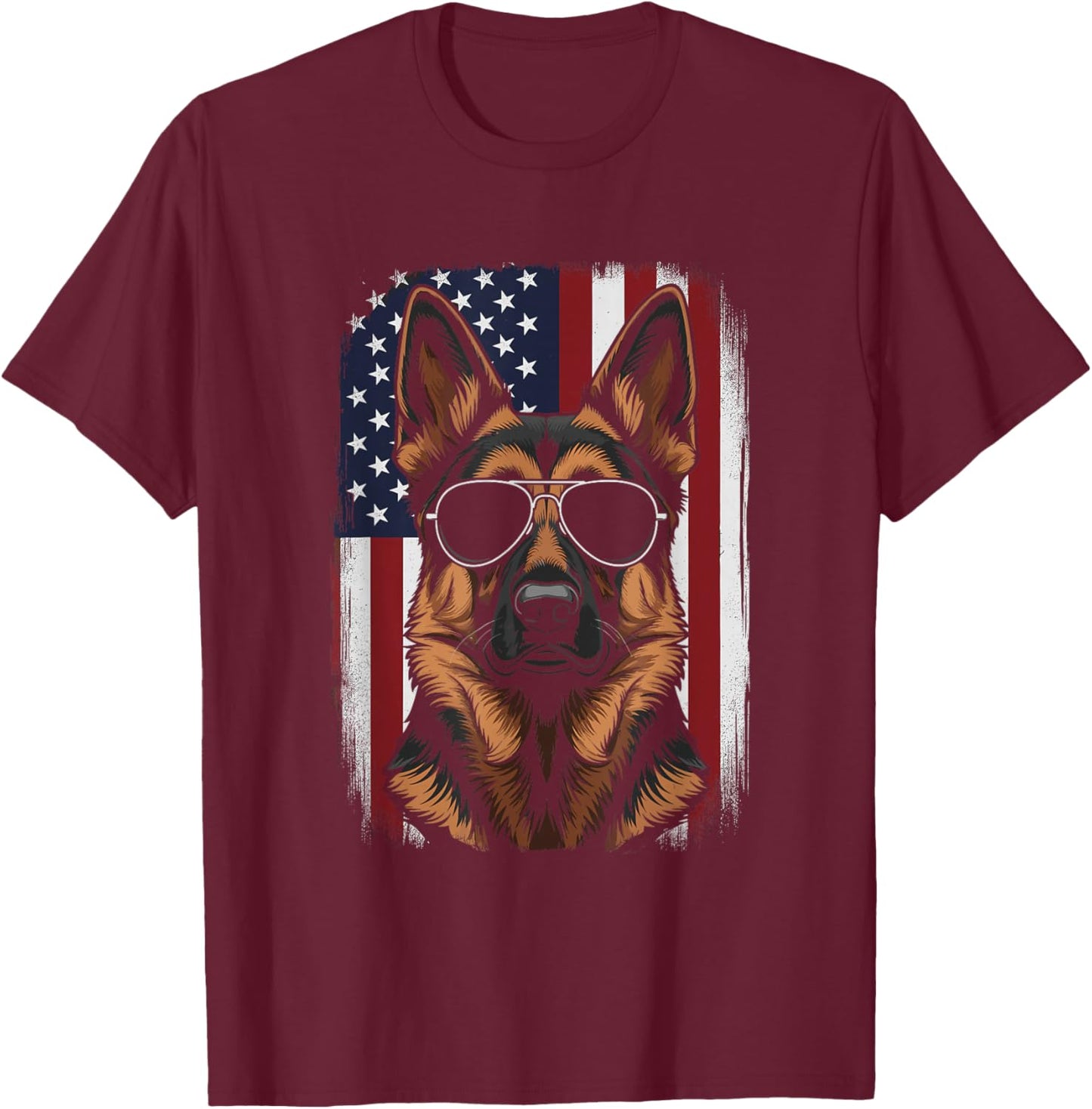 German Shepherd Dog American Flag T-Shirt - T-Shirt | Maroon