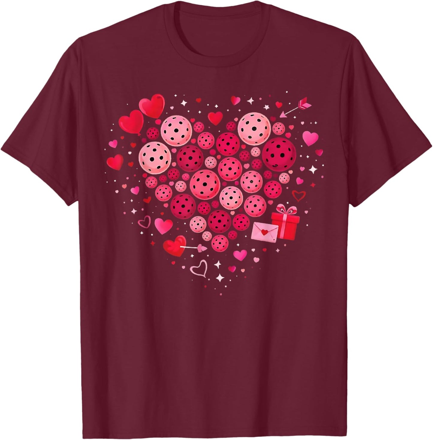 Women Pickleball Valentines Day Heart Love Pickleball Player T-Shirt - T-Shirt | Maroon