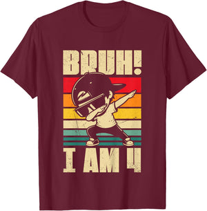 Bruh I Am 4 Year Old Dabbing Boy 4th Birthday Decorations T-Shirt - T-Shirt | Maroon