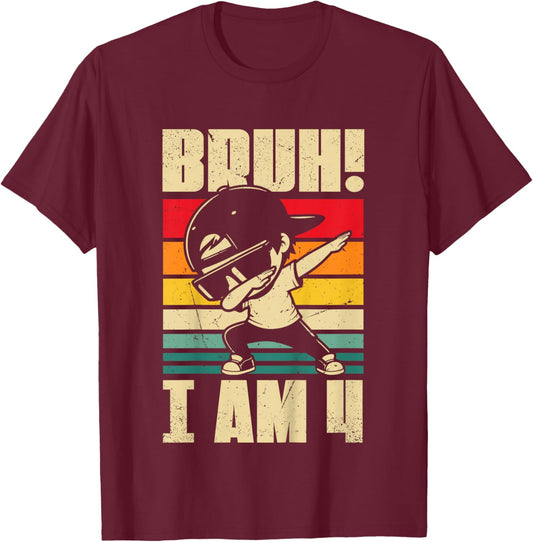 Bruh I Am 4 Year Old Dabbing Boy 4th Birthday Decorations T-Shirt - T-Shirt | Maroon