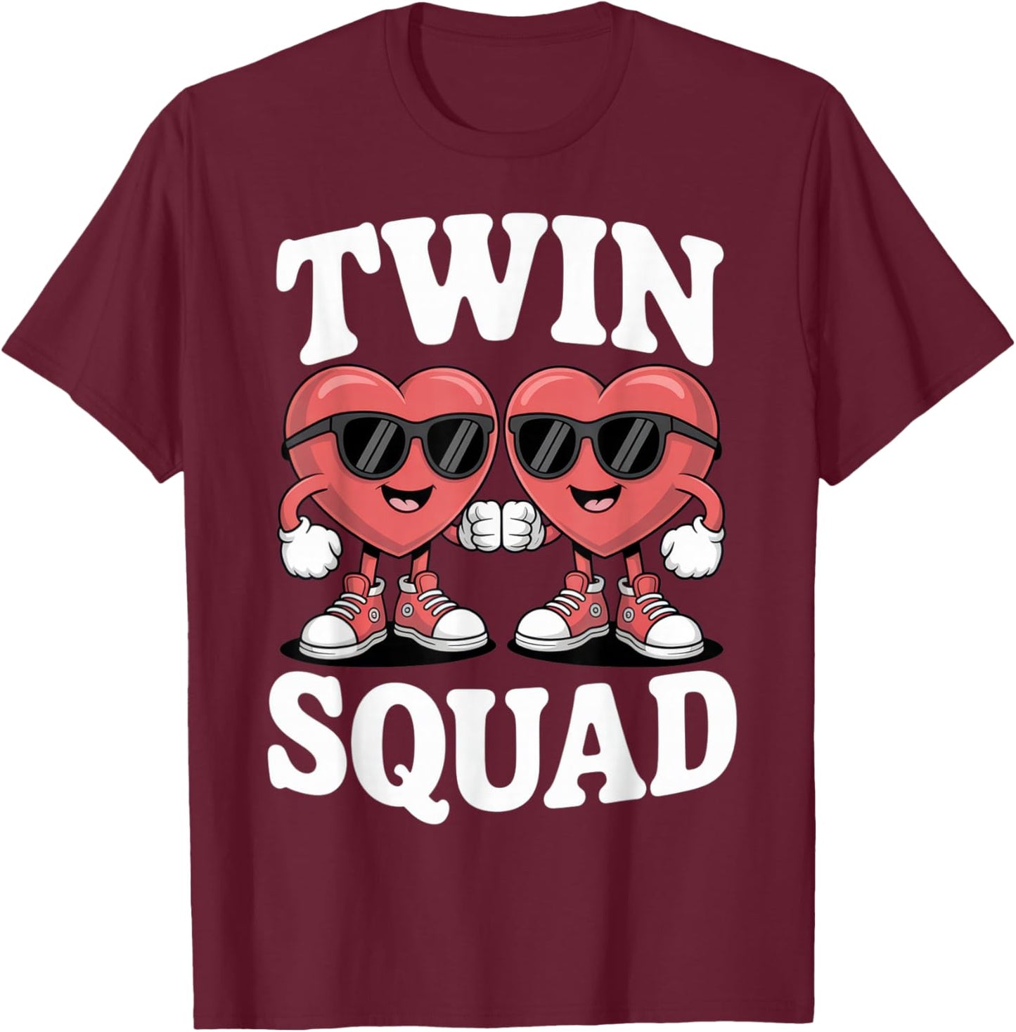 Twin Squad Heart Lovers Funny Matching Outfit Valentine's T-Shirt - T-Shirt | Maroon