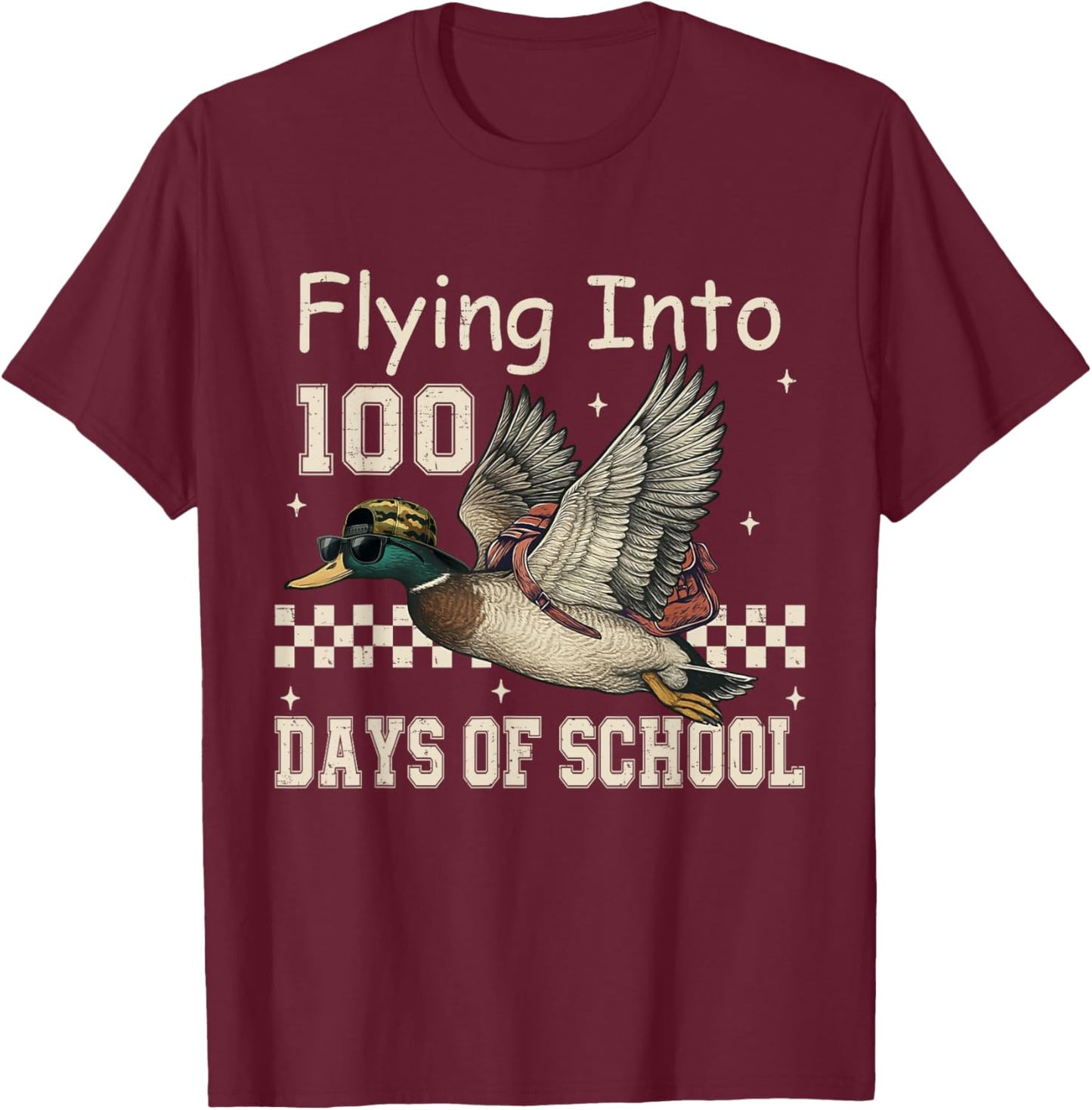 Flying Into 100 Days of School Camo Duck Hunting T-Shirt - T-Shirt | Maroon