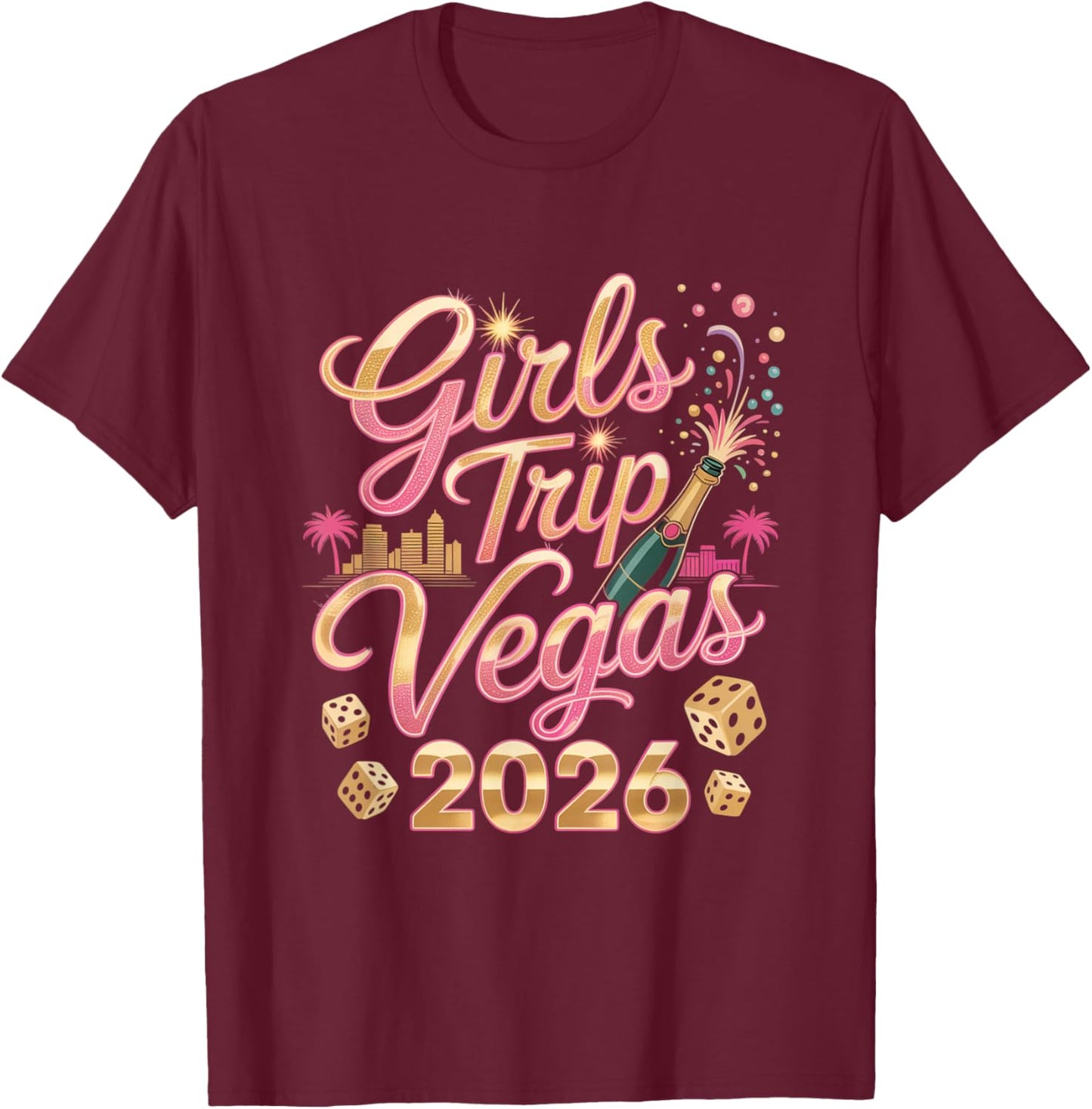 Girls Trip Vegas 2026 Confetti Party Crew T-Shirt - T-Shirt | Maroon
