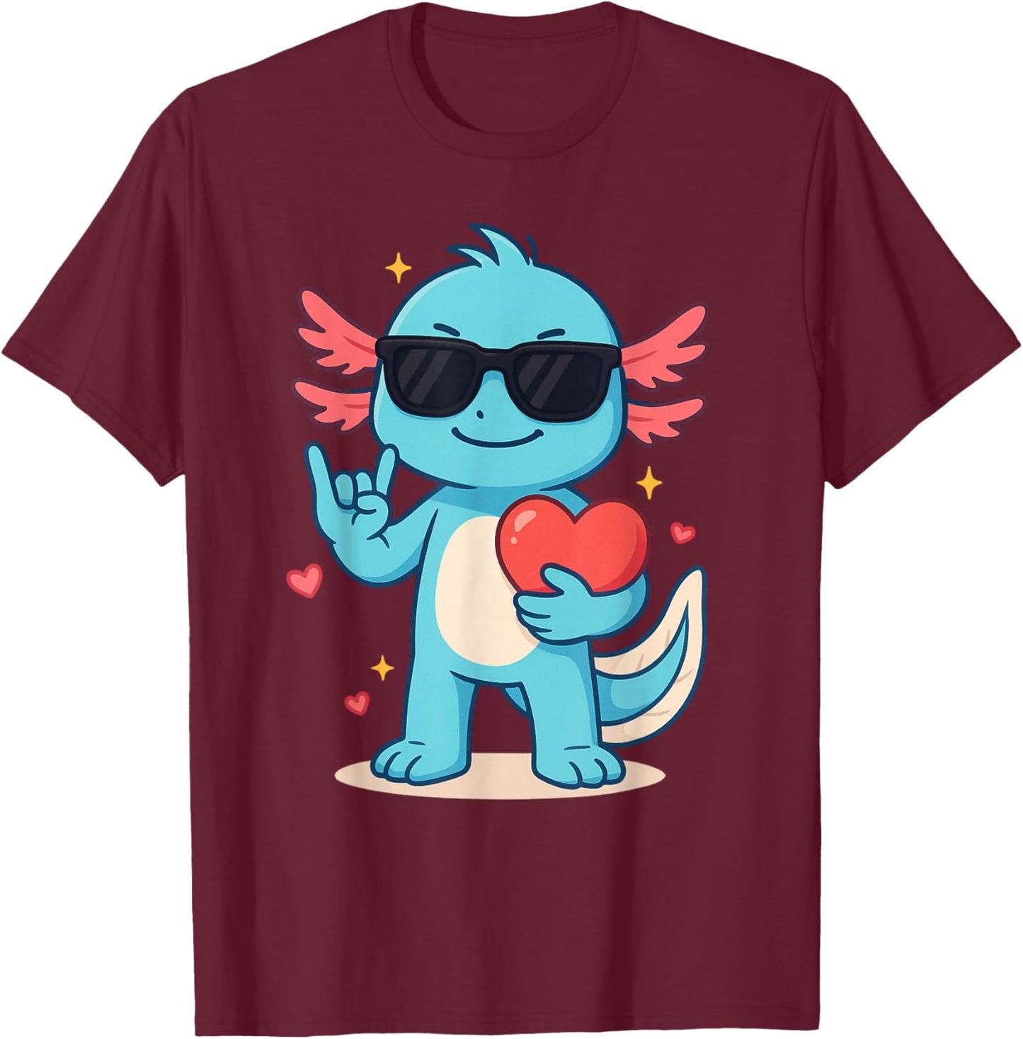 Cute Axolotl Valentines Day Love Funny Axolotl Boys Kids T-Shirt - T-Shirt | Maroon