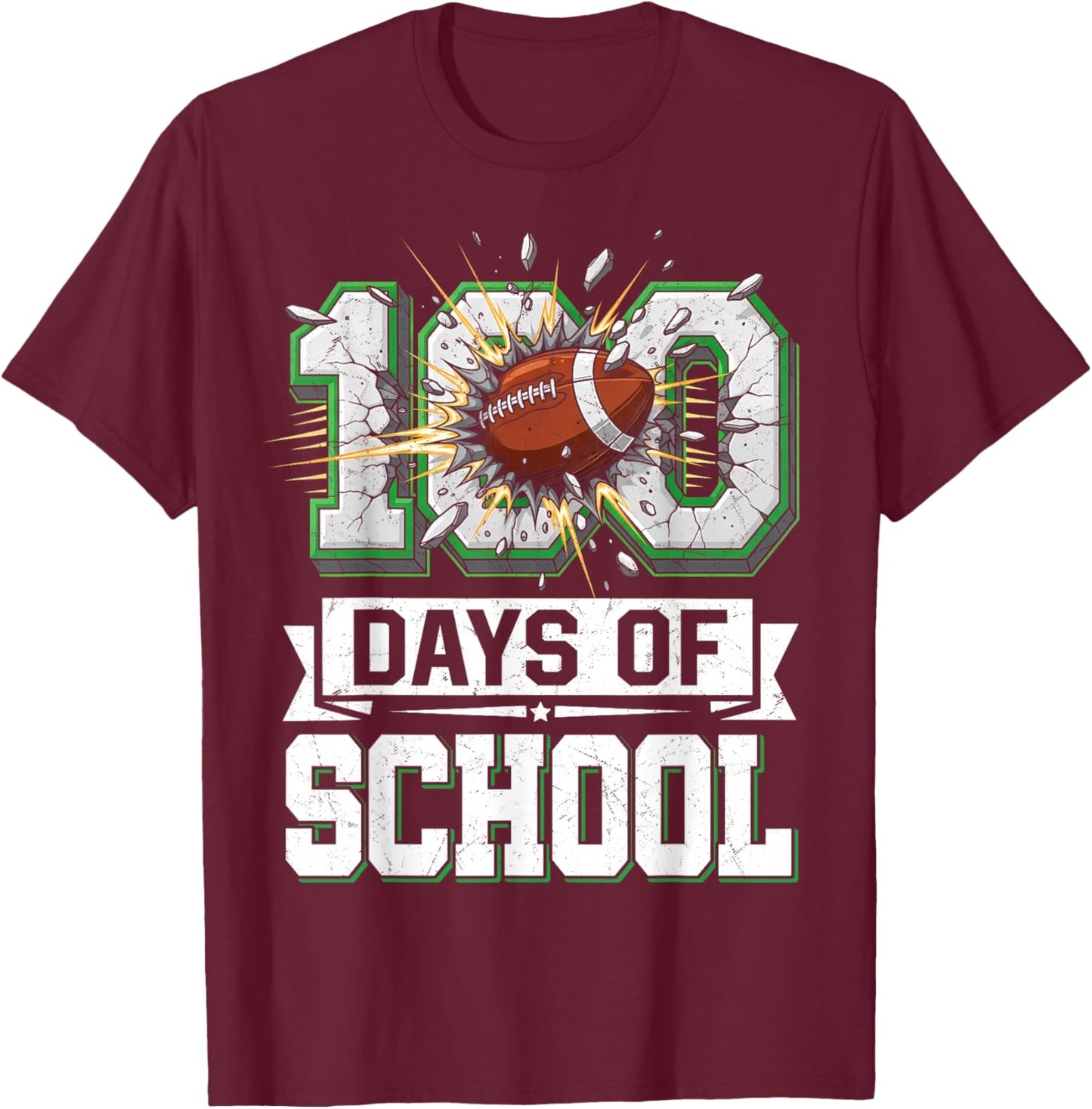 100th Day of School Football 100 Days of School Boys Kids T-Shirt - T-Shirt | Maroon