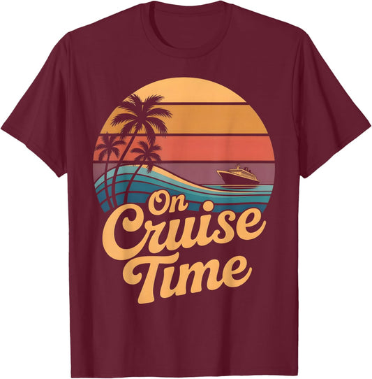 Retro On Cruise Time Summer Vacation Outfits Men T-Shirt - T-Shirt | Maroon