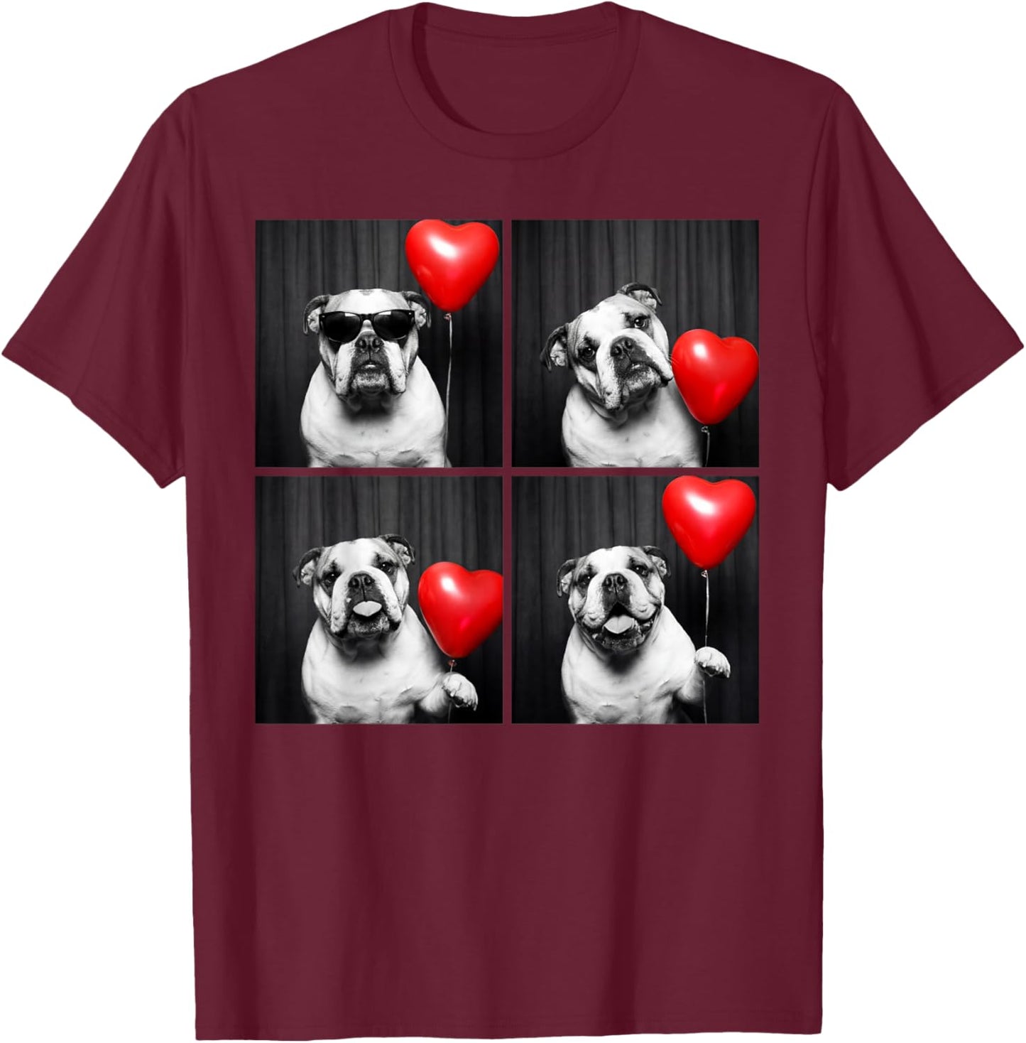 English Bulldog Photobooth Dog Lover Valentines Design T-Shirt - T-Shirt | Maroon