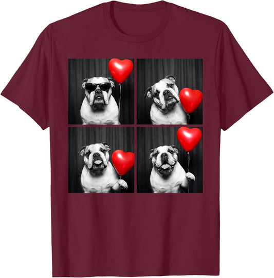 English Bulldog Photobooth Dog Lover Valentines Design T-Shirt - T-Shirt | Maroon