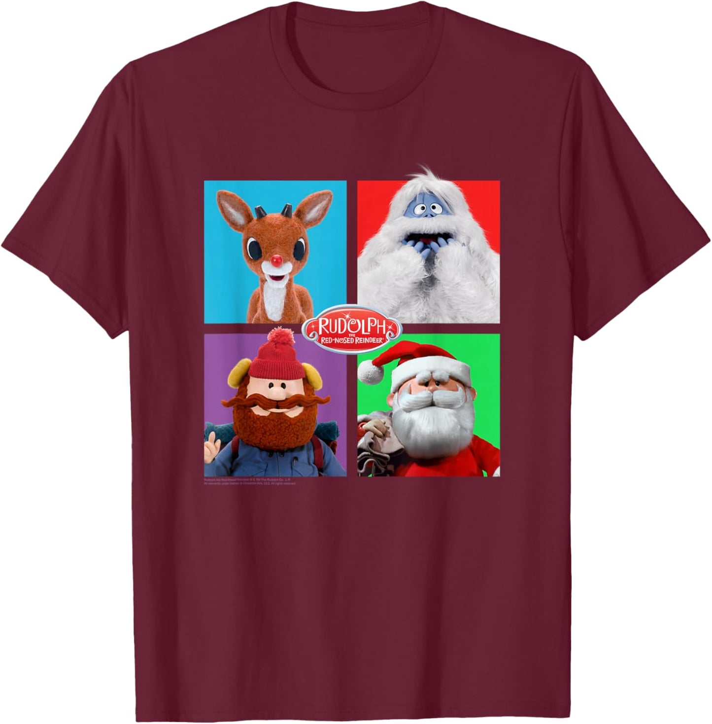 Rudolph and Friends Pop Art Portraits Retro Christmas T-Shirt - T-Shirt | Maroon