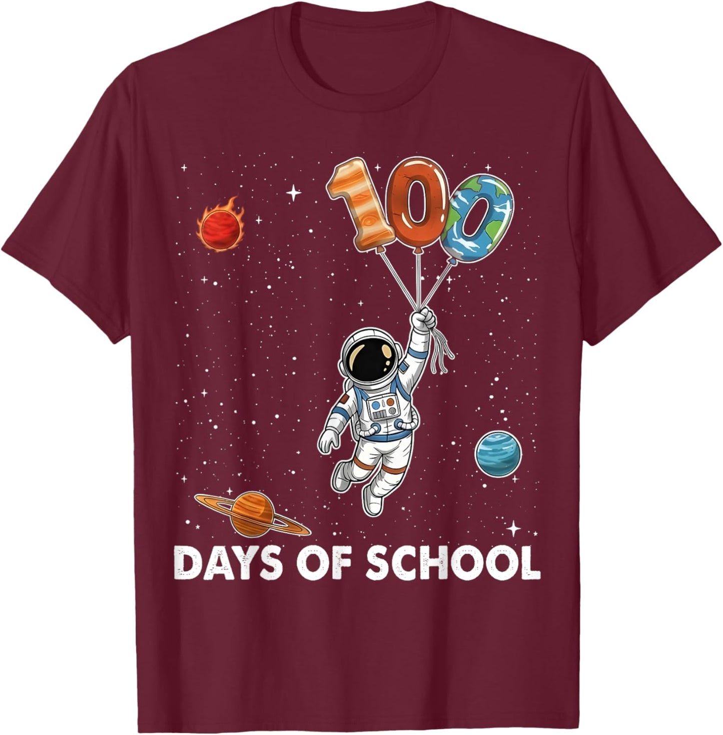 100 Days of School Astronaut Space 100th Day of School Boys T-Shirt - T-Shirt | Maroon