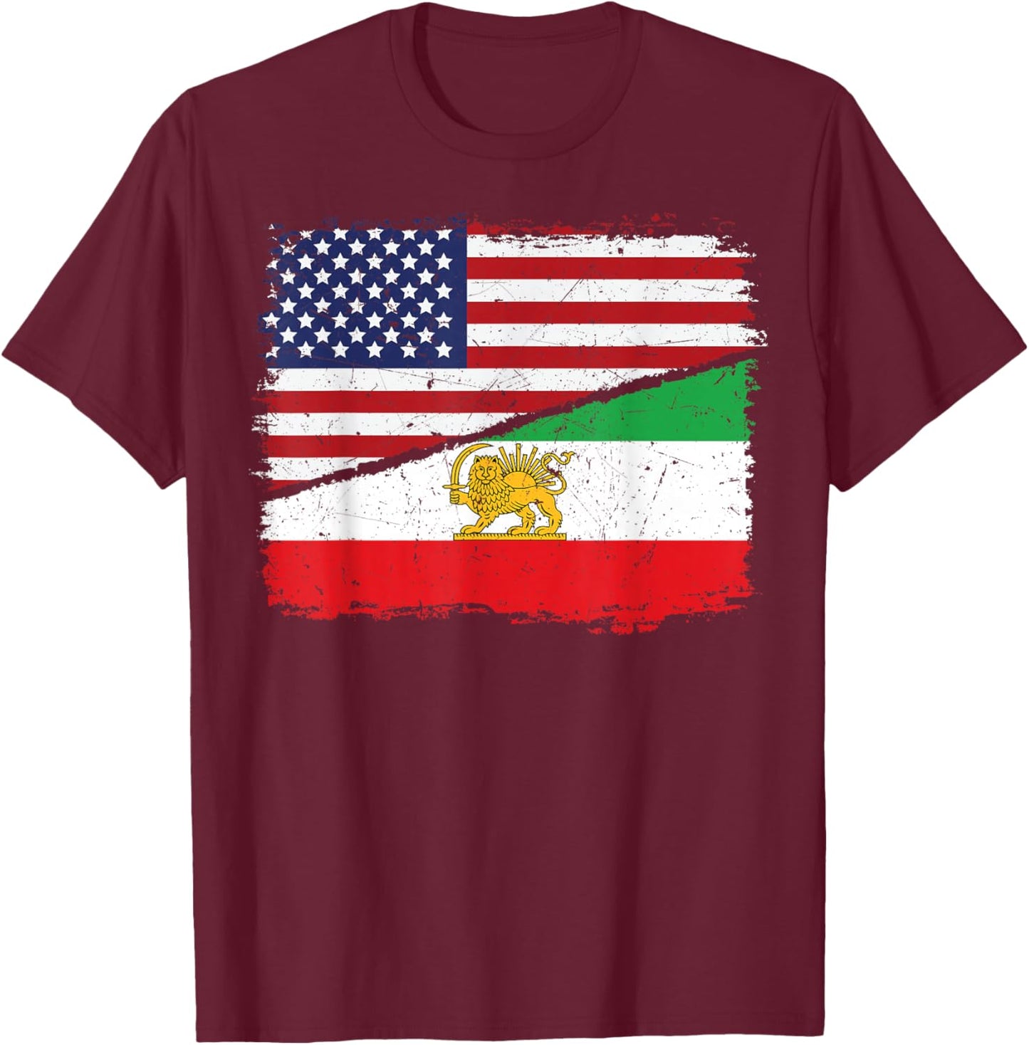 Half American Half Iranian US Flag Iran Flag Patriotic T-Shirt - T-Shirt | Maroon