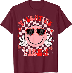 Groovy Valentine Vibes Valentines Day Shirts Women Girl Kids T-Shirt - T-Shirt | Maroon