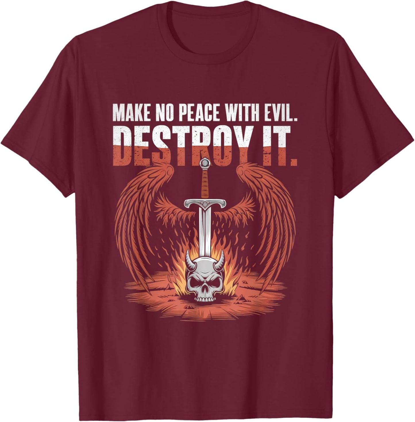 Make No Peace with Evil Archangel Michael Jesus God T-Shirt - T-Shirt | Maroon