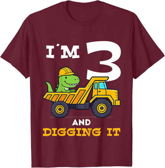 Dinosaur 3rd Birthday Construction T-Shirt - T-Shirt | Maroon