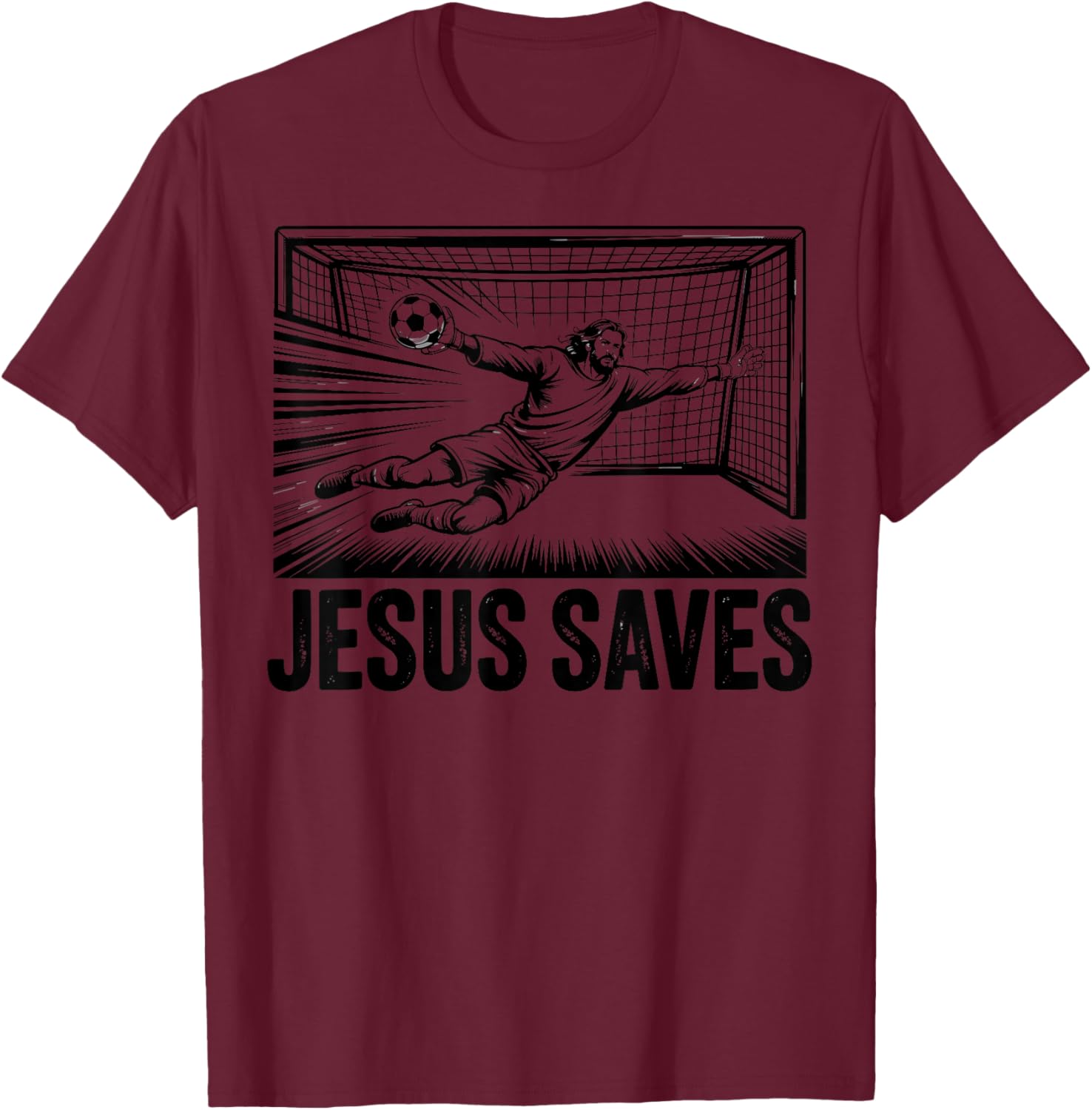 Soccer Goalie Goalkeeper Jesus Saves Christian Soccer Player T-Shirt - T-Shirt | Maroon