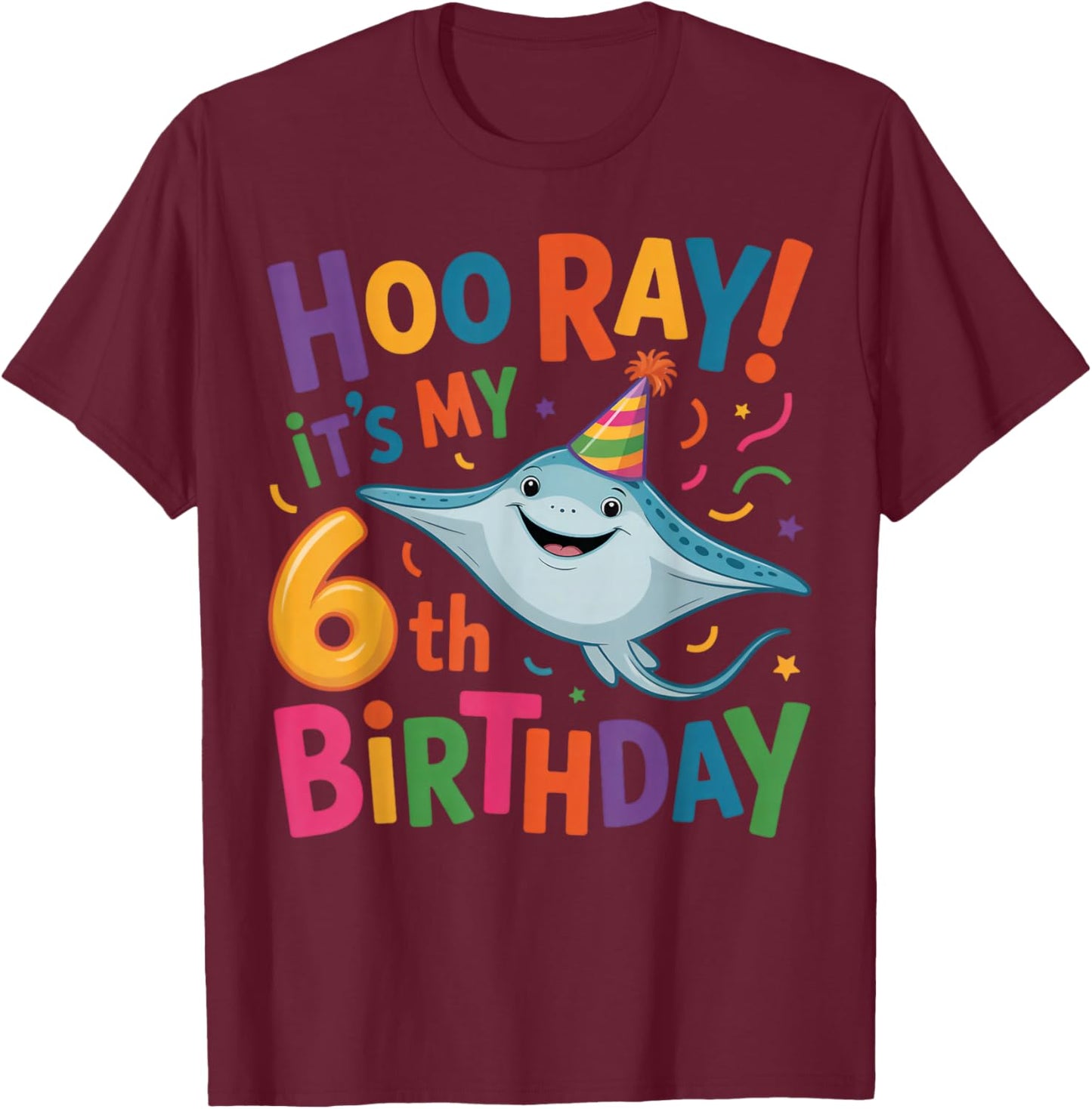 It's My 6th Birthday Party 6 Years Old Birthday Stingray T-Shirt - T-Shirt | Maroon