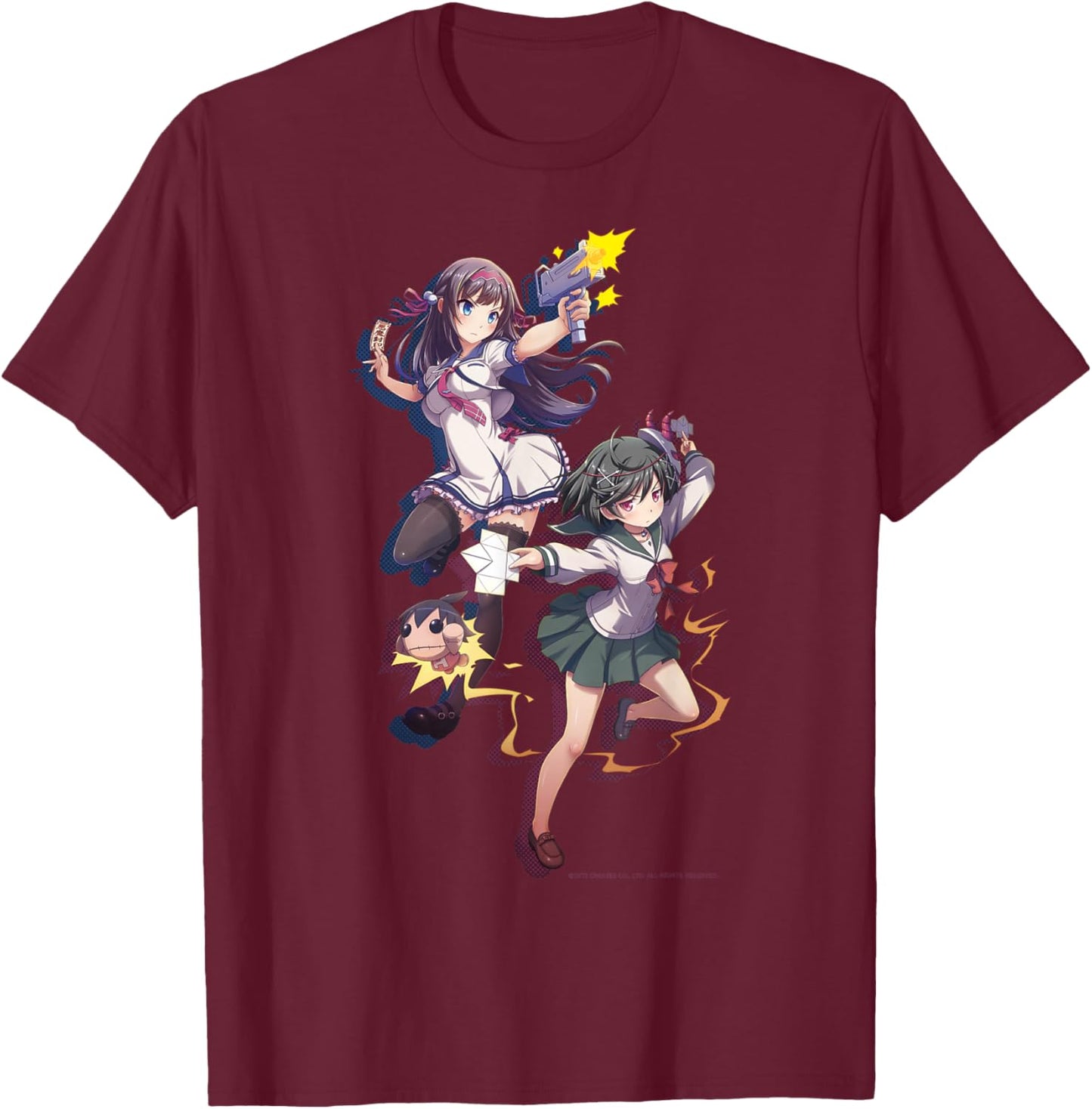 GalGun Double Peace 001 Shinobu & Maya T-Shirt - T-Shirt | Maroon