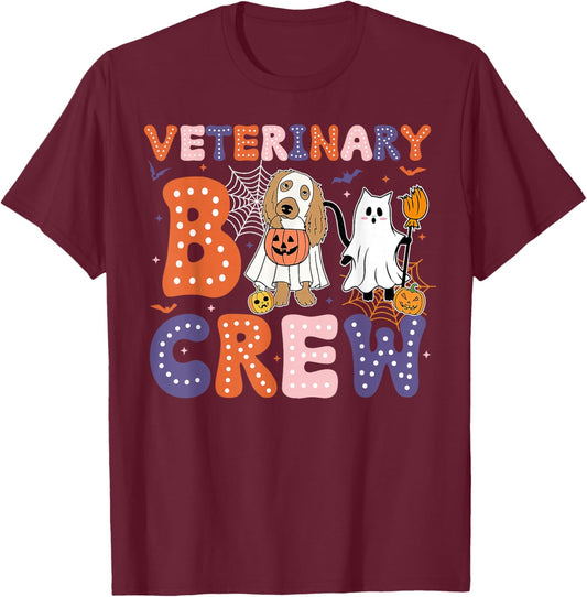 Veterinary Boo Crew Veterinarian Vet Tech Spooky Halloween T-Shirt - T-Shirt | Maroon