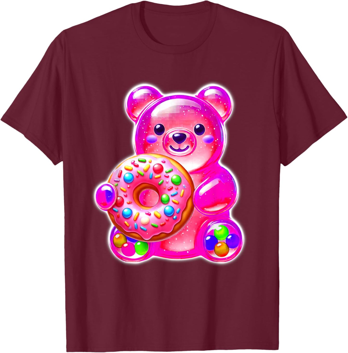 Gummy Bear Candy Donut Pink T-Shirt - T-Shirt | Maroon