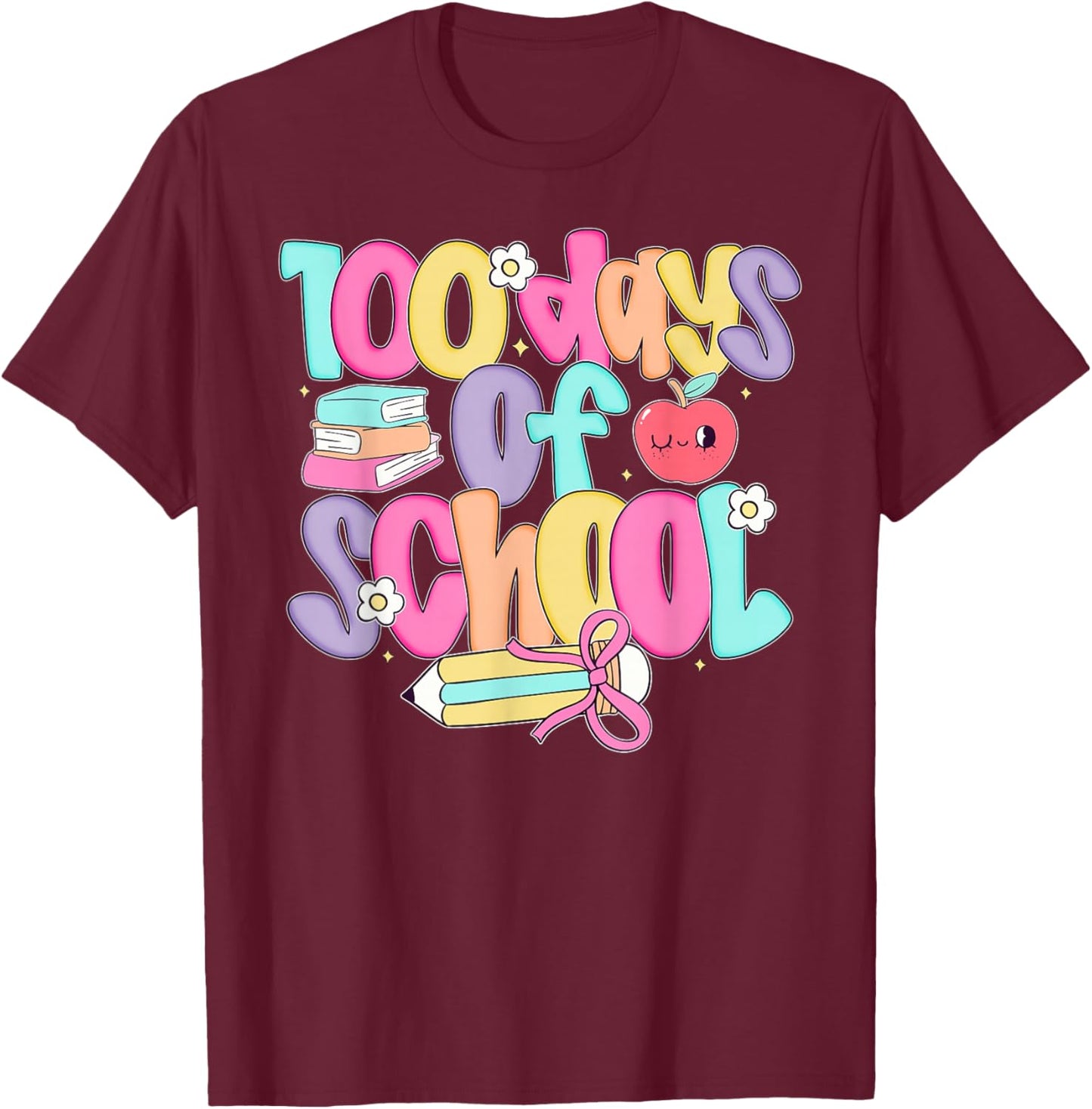 100 Days of School for Girls Kids Pink Coquette Bow Smarter T-Shirt - T-Shirt | Maroon