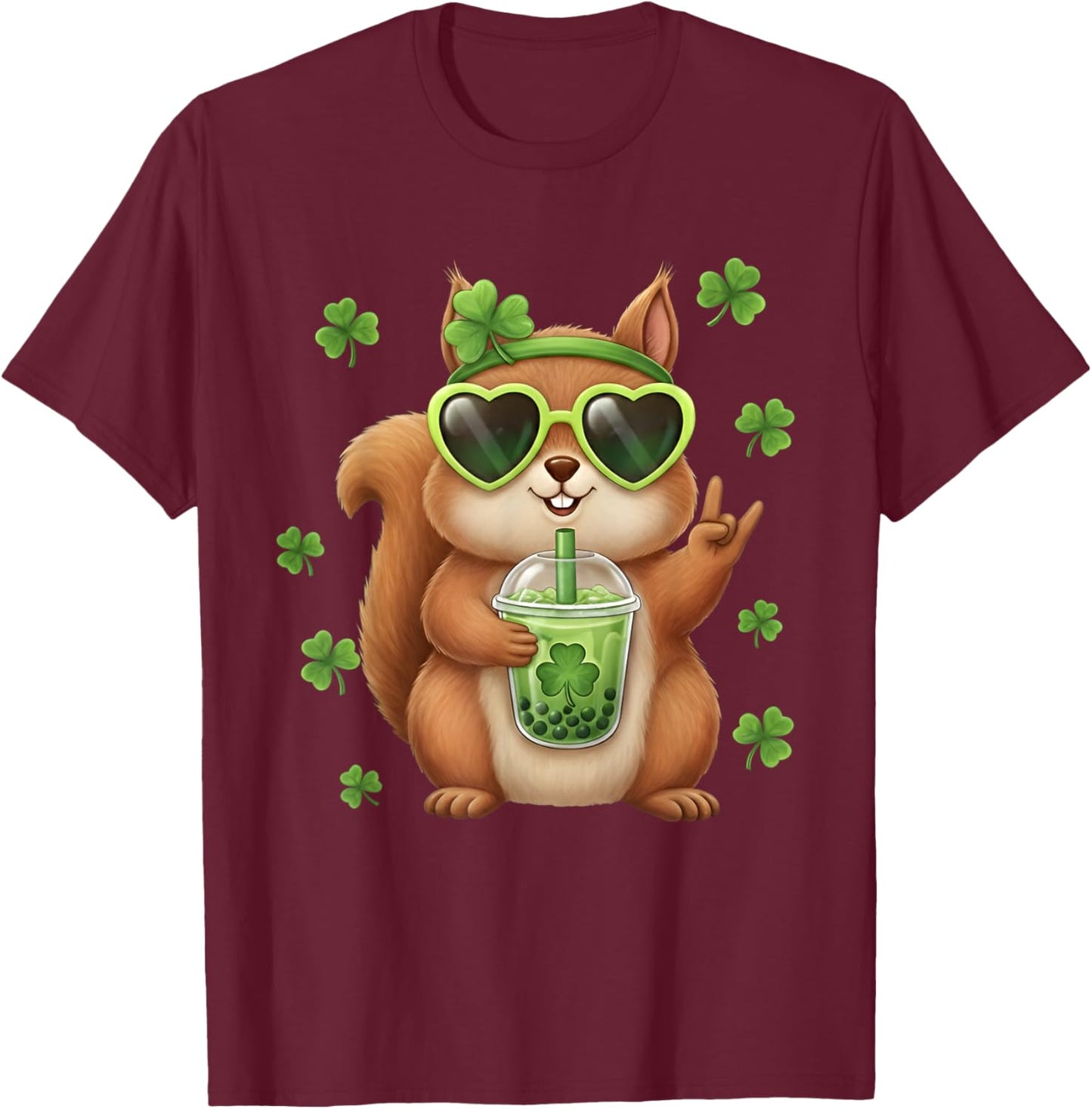 Cute Squirrel St Patricks Day Shamrock Squirrel Rock Lovers T-Shirt - T-Shirt | Maroon