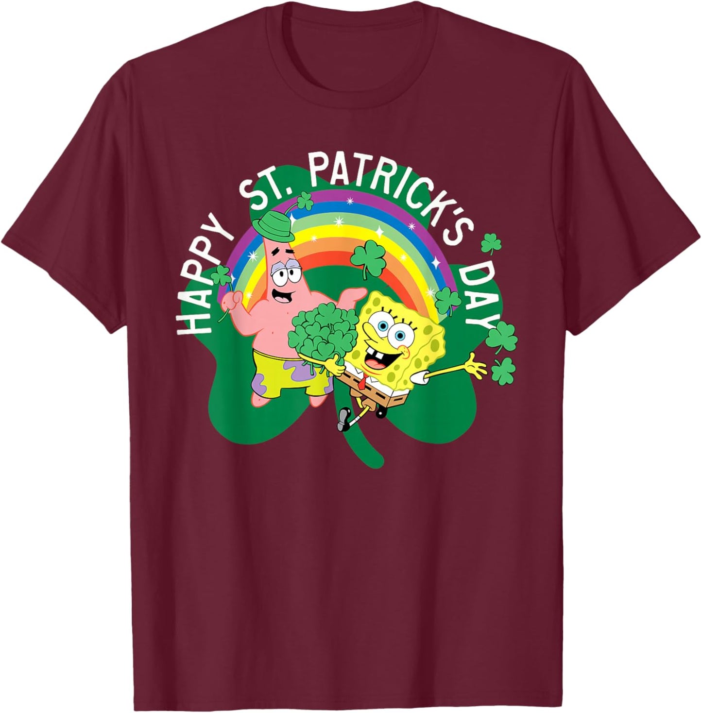 Spongebob Squarepants St. Patrick's Day Holiday Duo Portrait T-Shirt - T-Shirt | Maroon