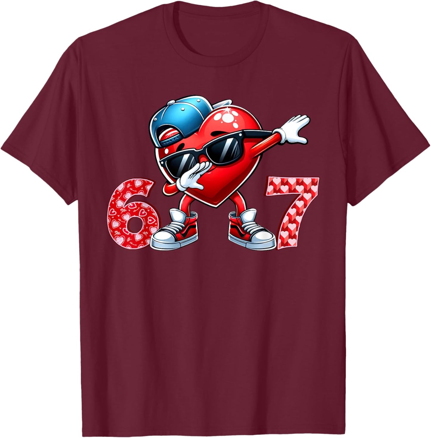 67 Meme 6 7 Heart Dabbing Six Seven Valentines Day Boys Kids T-Shirt - T-Shirt | Maroon