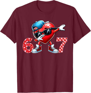 67 Meme 6 7 Heart Dabbing Six Seven Valentines Day Boys Kids T-Shirt - T-Shirt | Maroon
