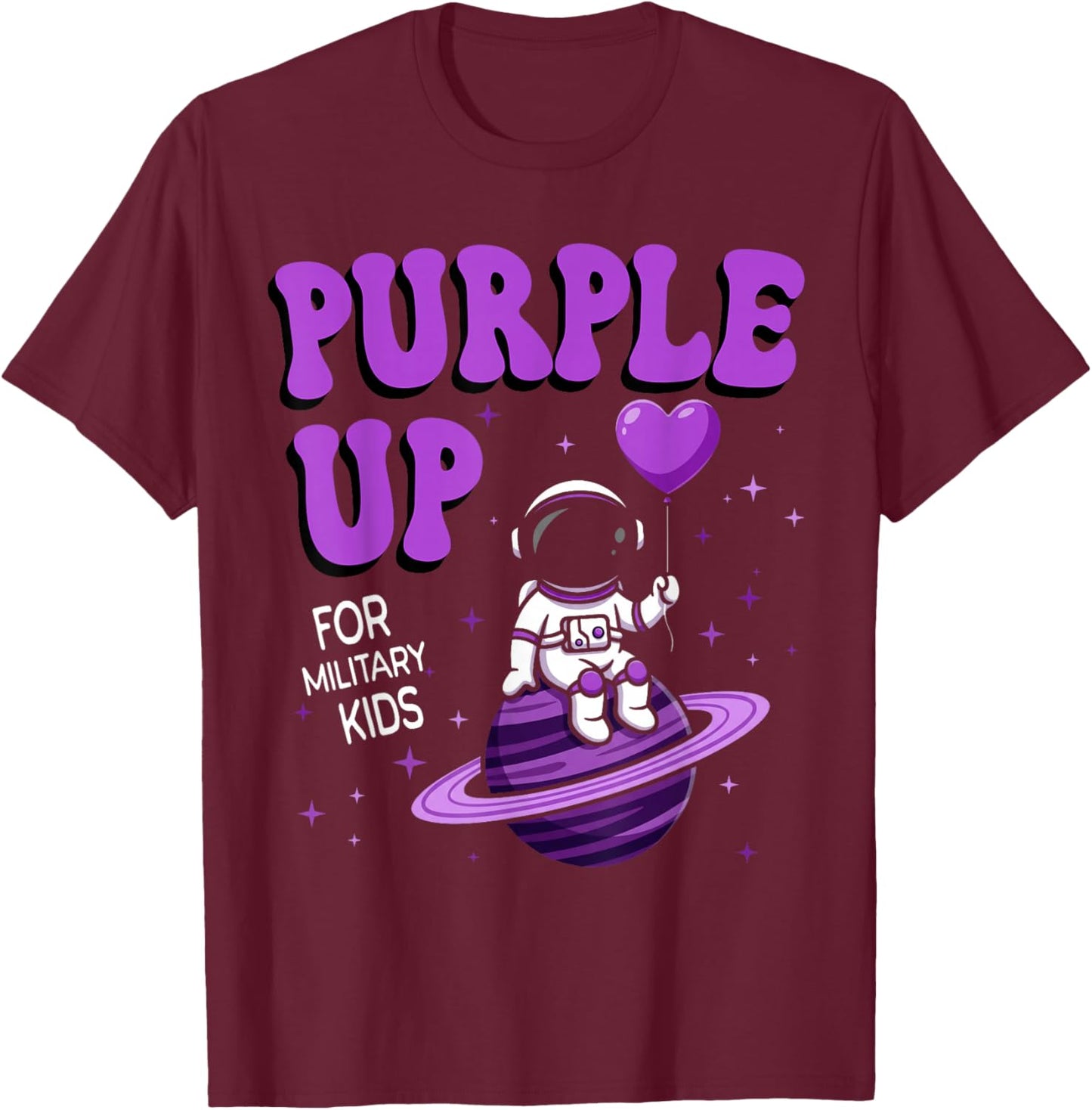 Purple Up for Military Kids Military Child Month Space T-Shirt - T-Shirt | Maroon