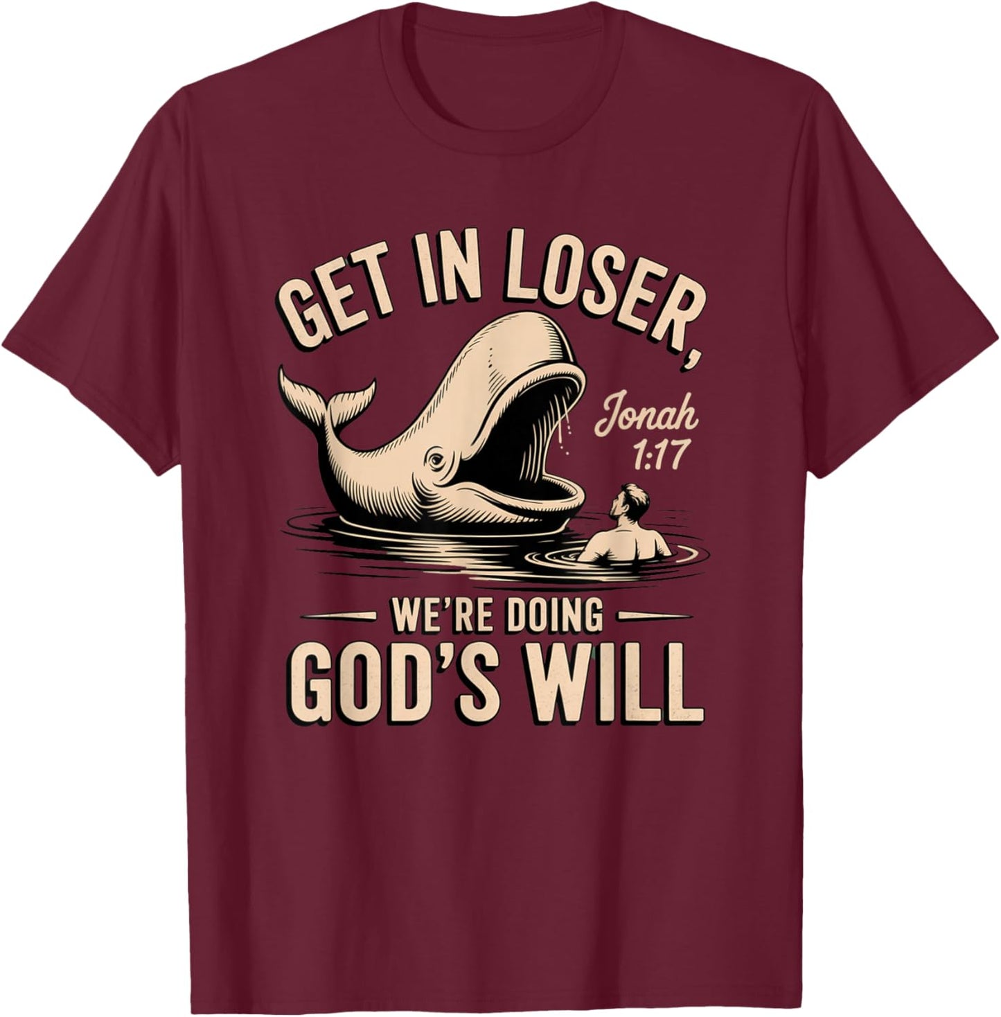 Jonah 1:17 Funny Whale Bible Verse Design T-Shirt - T-Shirt | Maroon