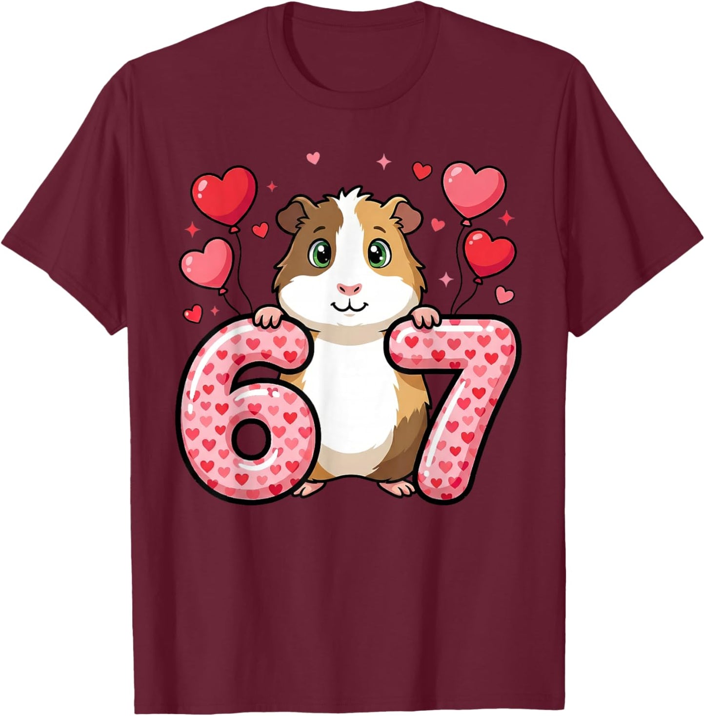 Cute 67 Heart Guinea Pig Love T-Shirt - T-Shirt | Maroon