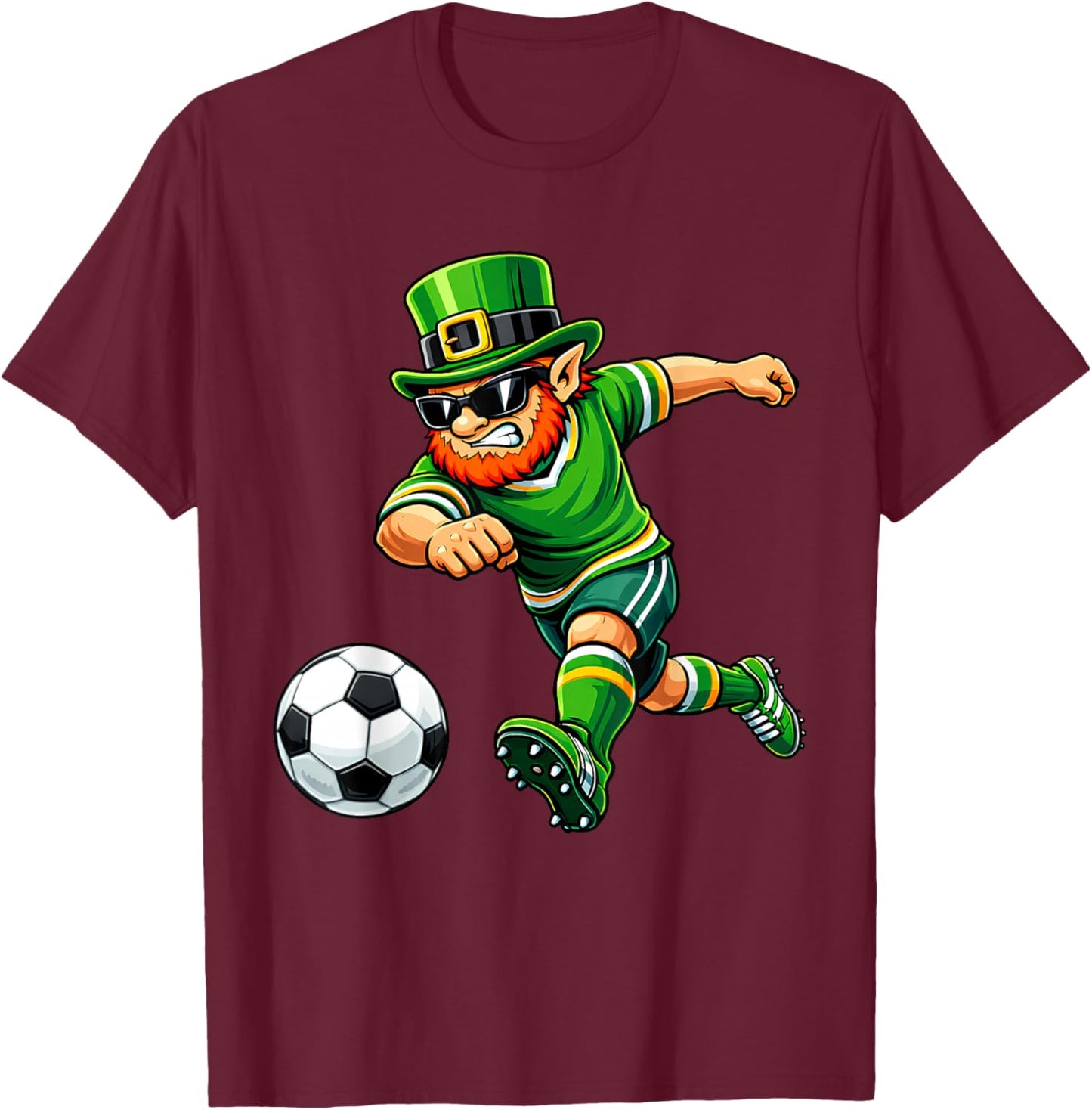 Soccer St Patricks Day Boys Men Kids Sport Green Leprechaun T-Shirt - T-Shirt | Maroon