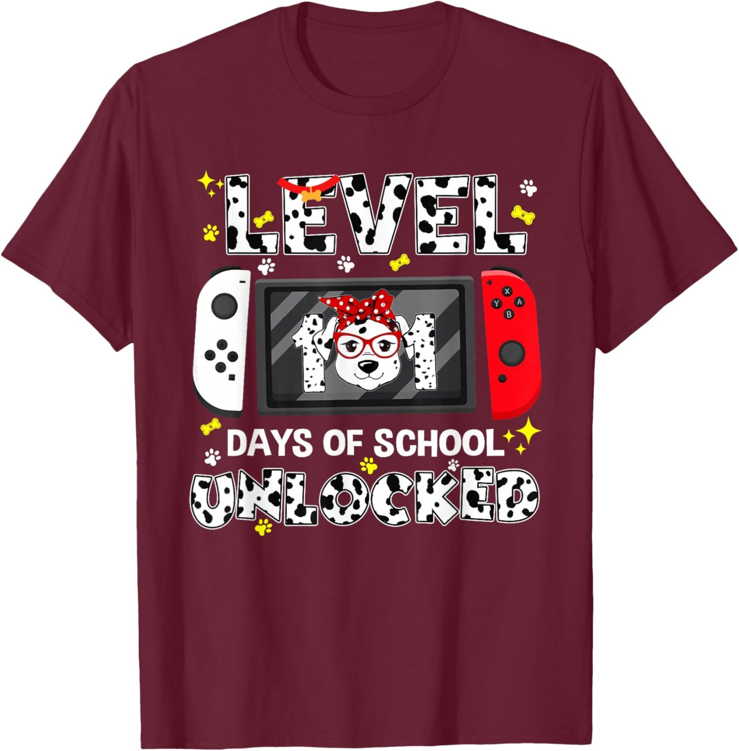 Level Unlocked Game Controller 101 Days School 100 Days T-Shirt - T-Shirt | Maroon