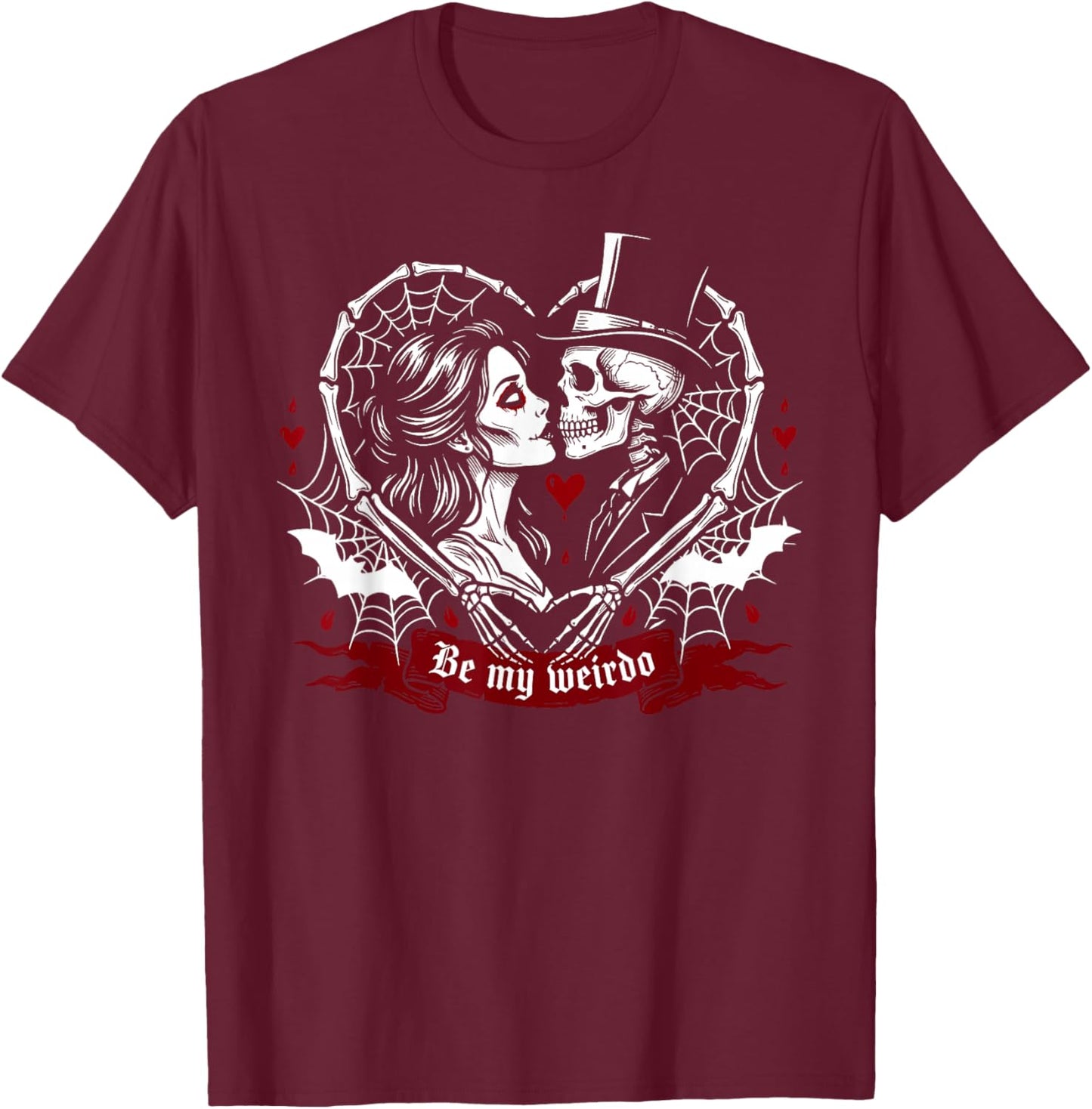 Goth Valentines Day Gothic Skeleton Couple Dark Romance T-Shirt - T-Shirt | Maroon