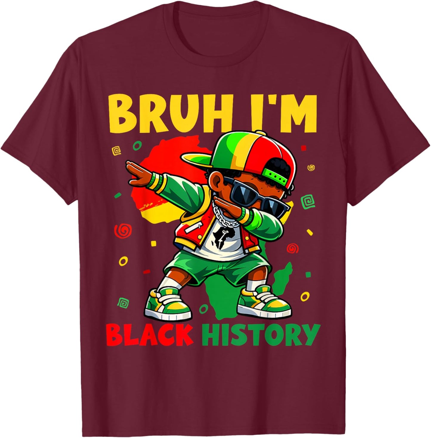 Bruh I Am Black History Kids Boys Men Black History Month T-Shirt - T-Shirt | Maroon