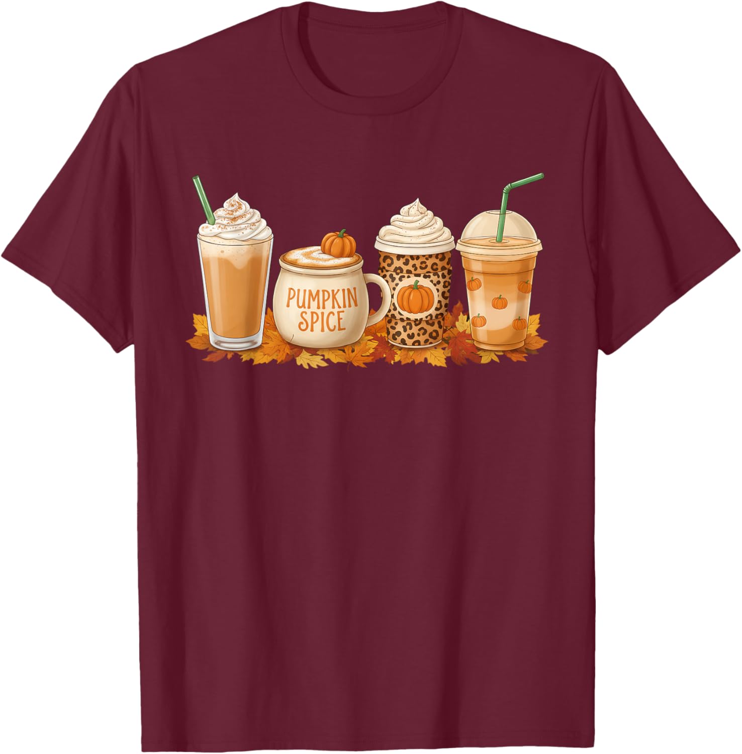 Pumpkin Latte Spice Coffee Fall Drink Halloween Autumn Vibes T-Shirt - T-Shirt | Maroon
