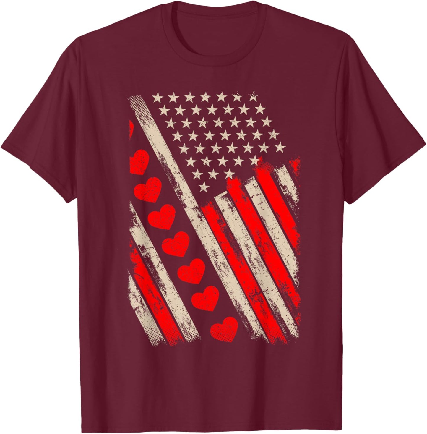 Vintage Valentines Day American Flag Hearts Boys Kids T-Shirt - T-Shirt | Maroon