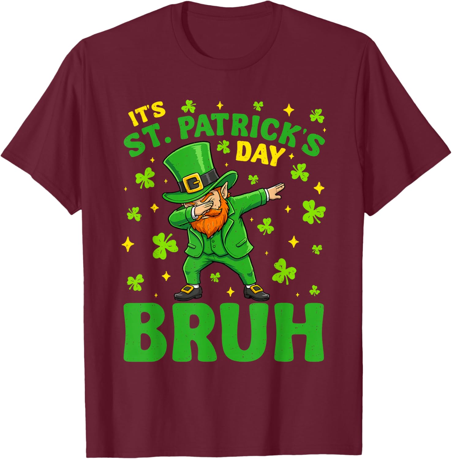 Dabbing Leprechaun Bruh St Patricks Day Teen Girls Boys Kids T-Shirt - T-Shirt | Maroon