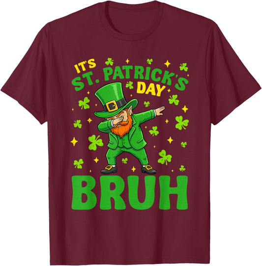 Dabbing Leprechaun Bruh St Patricks Day Teen Girls Boys Kids T-Shirt - T-Shirt | Maroon