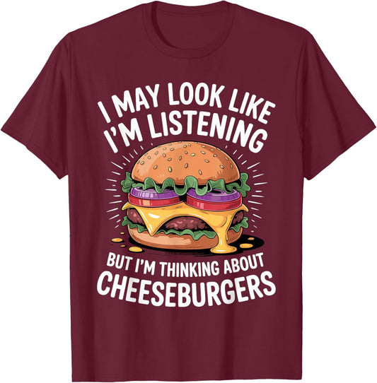 Funny Cheeseburger Art Women Kids Hamburger Burger T-Shirt - T-Shirt | Maroon