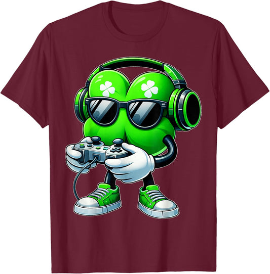Funny Shamrock Gaming Game Irish St Patrick Outfit Men Boy T-Shirt - T-Shirt | Maroon