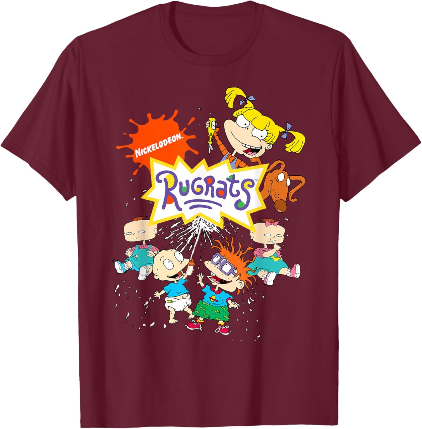 Rugrats Logo with Nick Logo and Rugrats Characters T-Shirt - T-Shirt | Maroon