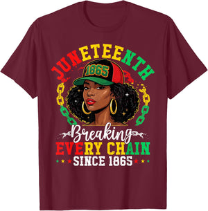 Juneteenth Breaking Every Chain 1865 Black Afro Women Men T-Shirt - T-Shirt | Maroon