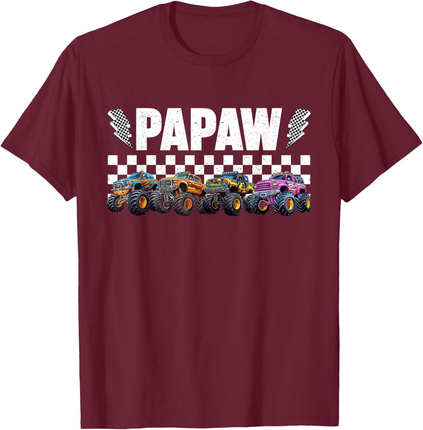 Papaw Retro Monster Truck Family Crew Birthday Matching T-Shirt - T-Shirt | Maroon