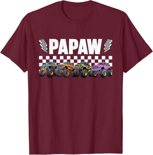 Papaw Retro Monster Truck Family Crew Birthday Matching T-Shirt - T-Shirt | Maroon