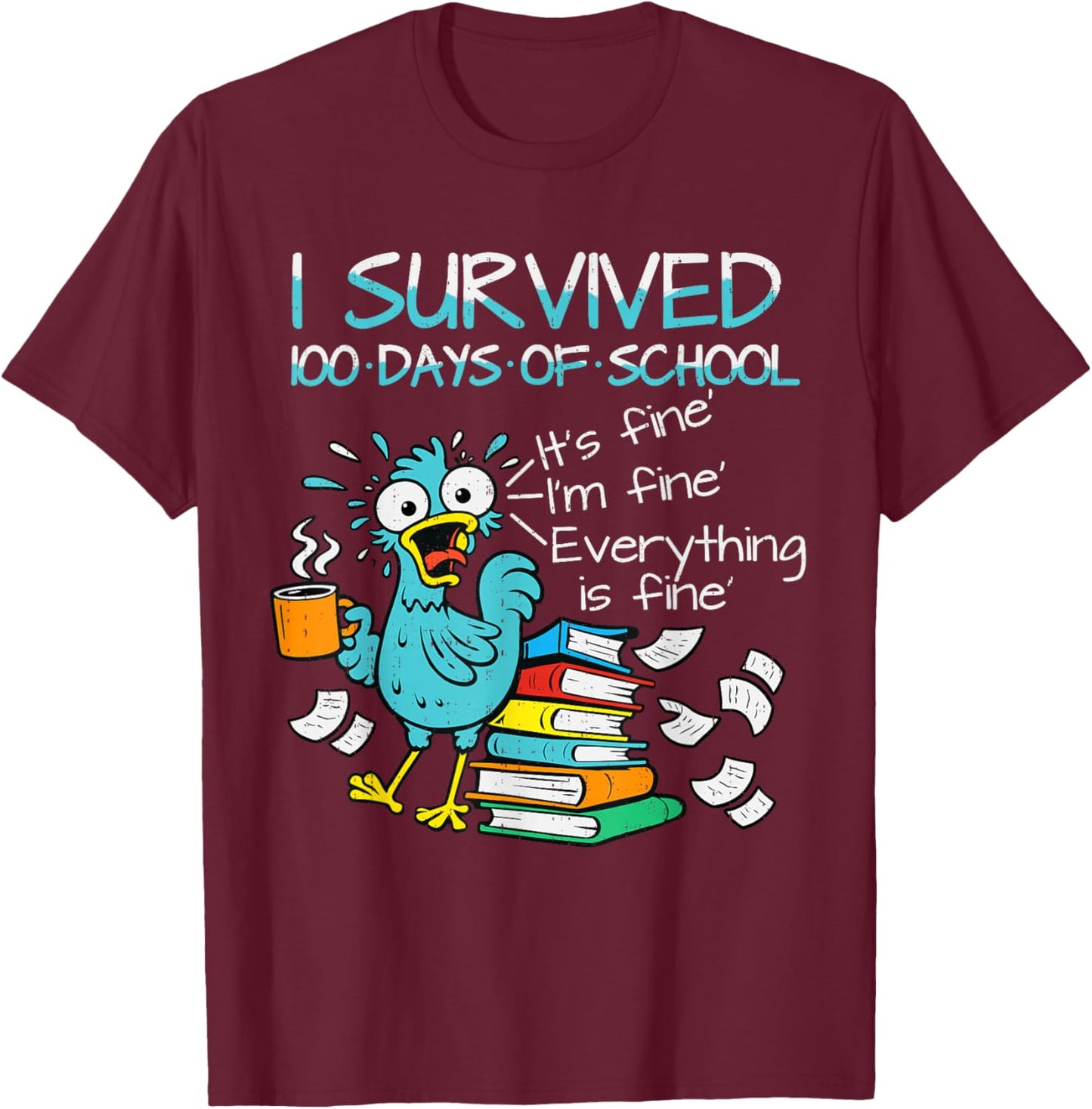 I Survived 100 Days of School Teacher 100th Day of School T-Shirt - T-Shirt | Maroon