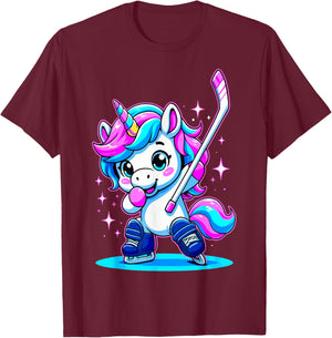 Ice Hockey Girl Dabbing Unicorn T-Shirt - T-Shirt | Maroon