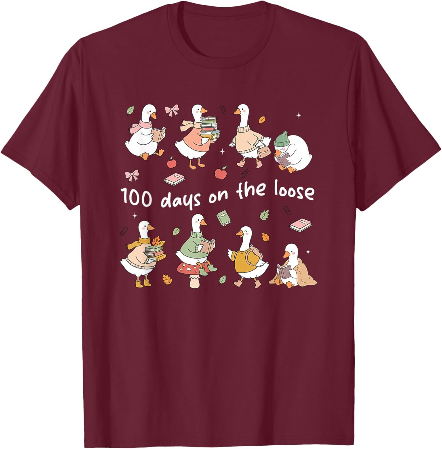 100 Days On-The-Loose Silly-Goose Teacher Girl Kid 100th Day T-Shirt - T-Shirt | Maroon