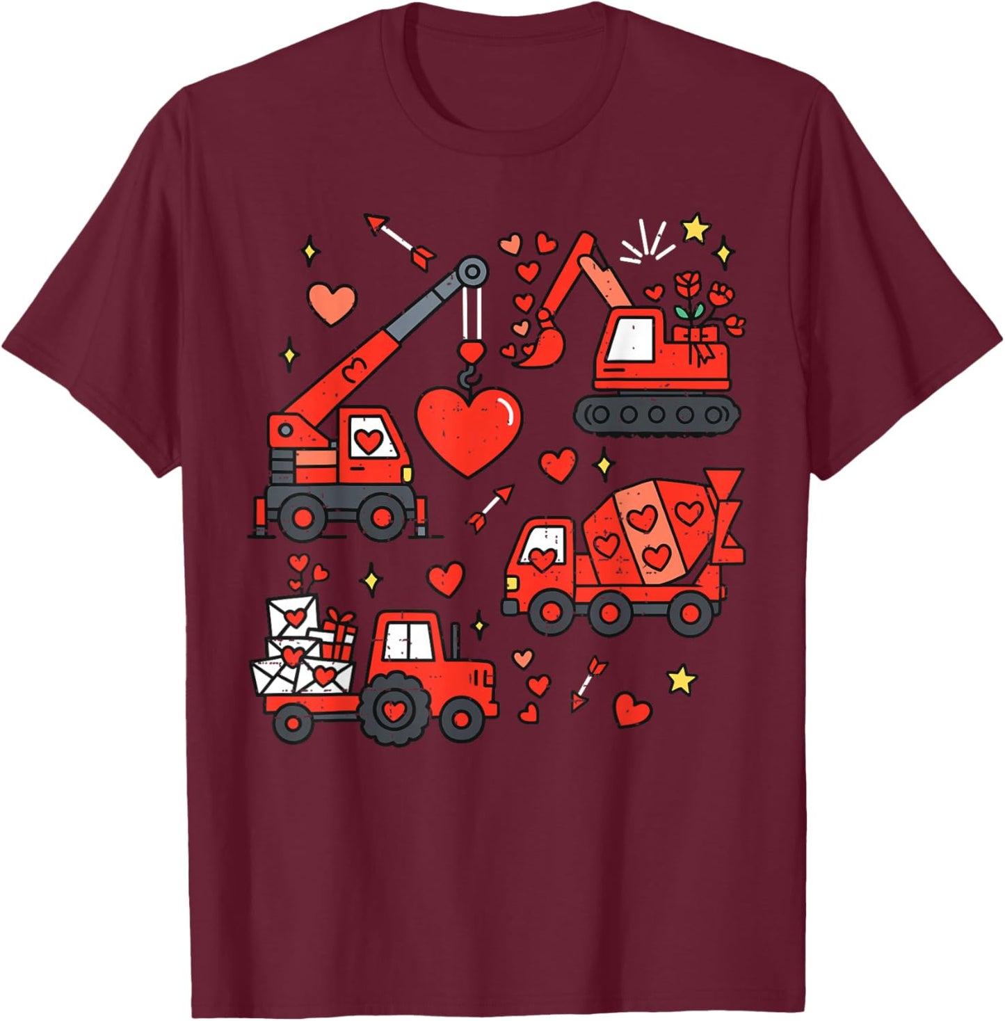 Kids Valentines Day Construction Trucks Funny BoysToddler T-Shirt - T-Shirt | Maroon